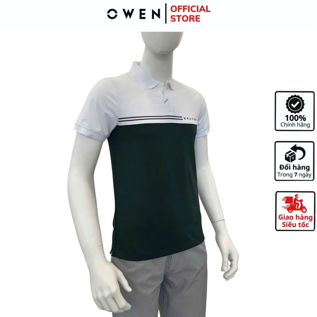 OWEN APV เสื้อโปโลแขนสั้น253620 เสื้อยืดคอปกเปิดขาวดําสําหรับผู้ชายในผ้าคอตตอนเนื้อนุ่มเข้ารูปเข้ารู