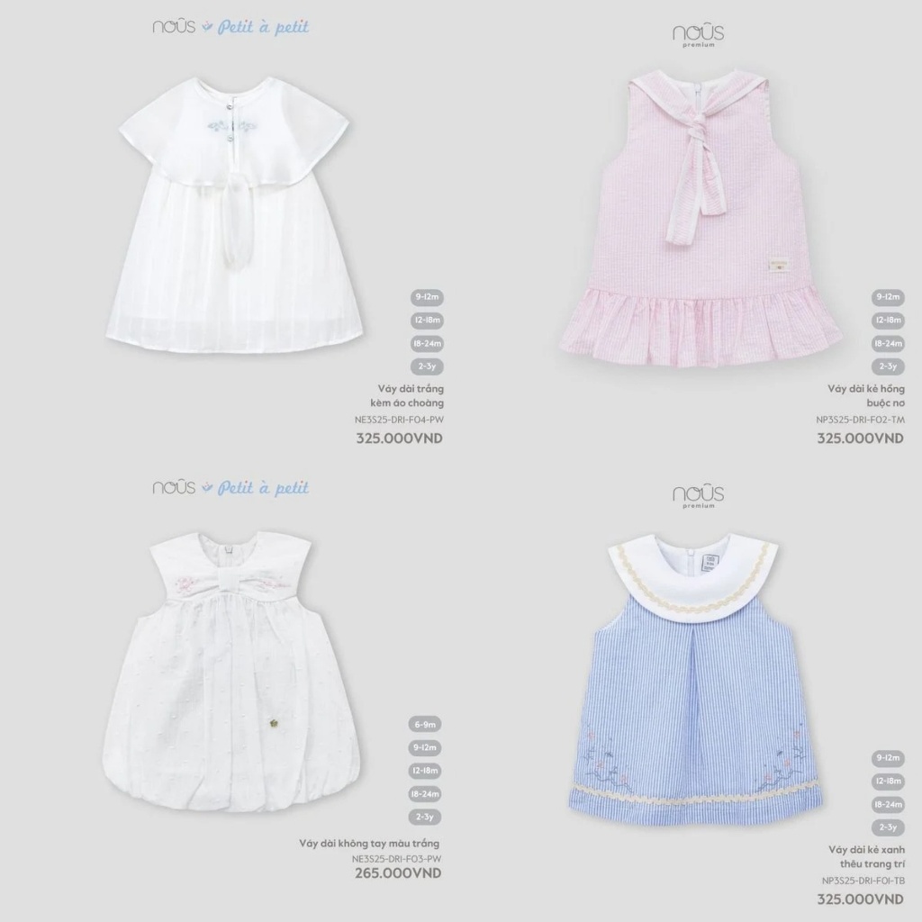 NOUS SS25 - ชุด NOUS และชุดกระโปรงหมวกสําหรับเด็กผู้หญิง - 41A -6M 9M 12M 18M 2Y 3Y 4Y 5Y - NOVA.T10