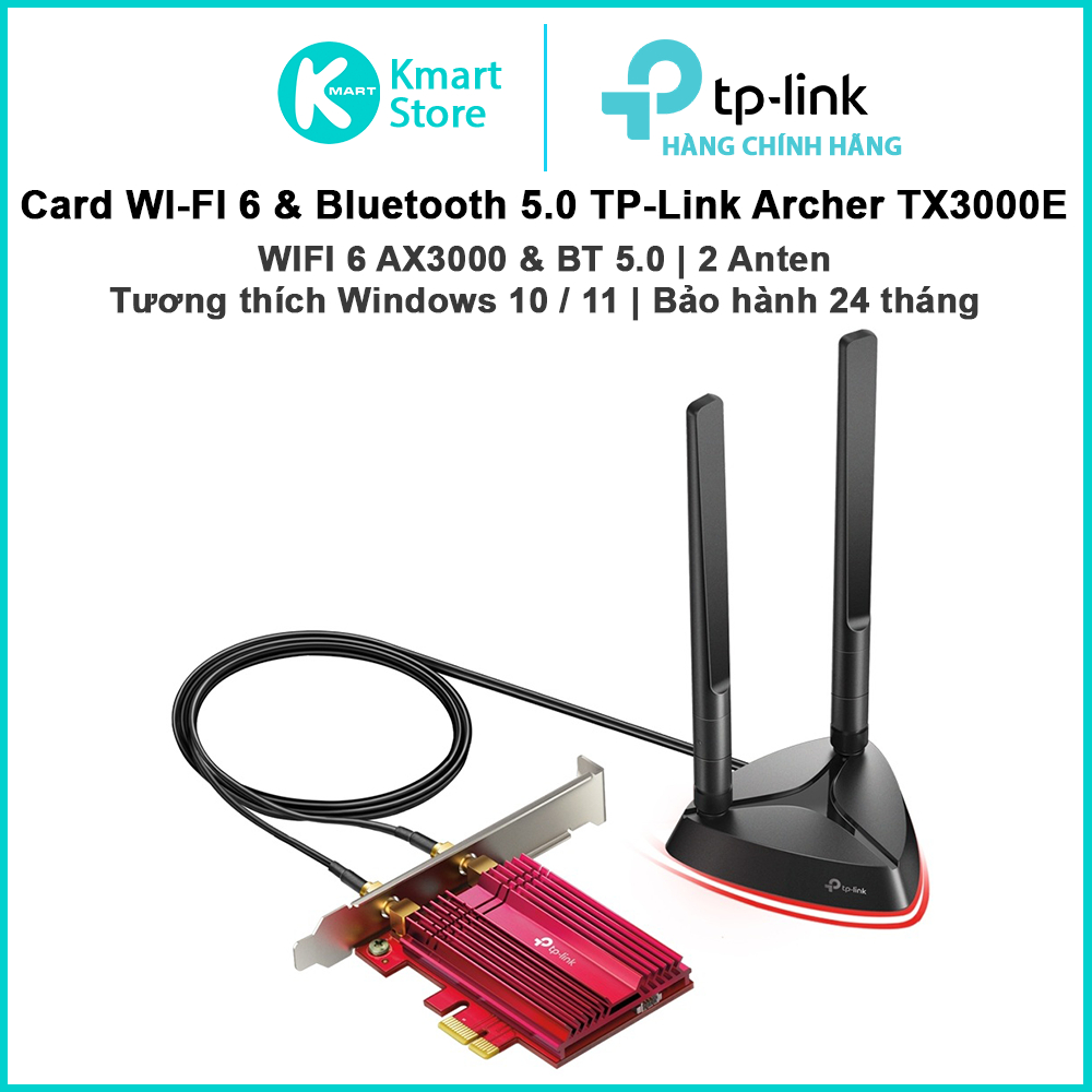 การ์ด WIFI TP-Link Archer TX3000E | WIFI 6 AX3000 และ Bluetooth 5.3 | เสาอากาศรับสัญญาณ 2 เสา | 2 ปี