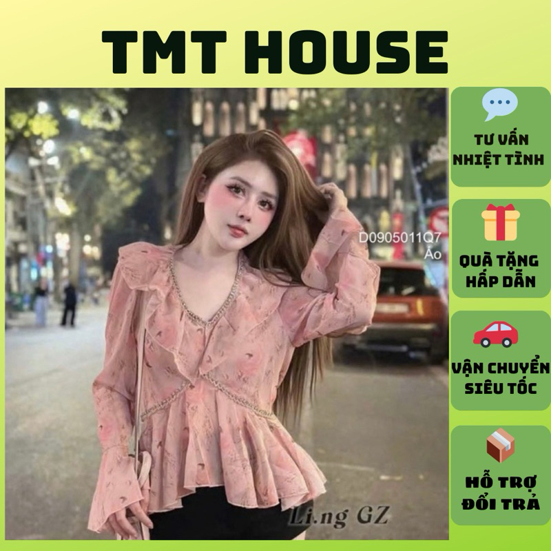 เสื้อเชิ้ต เบบี้ดอลล์ คอปกพลอยเทียม เสื้อเชิ้ตผู้หญิงแขนยาว TMT HOUSE