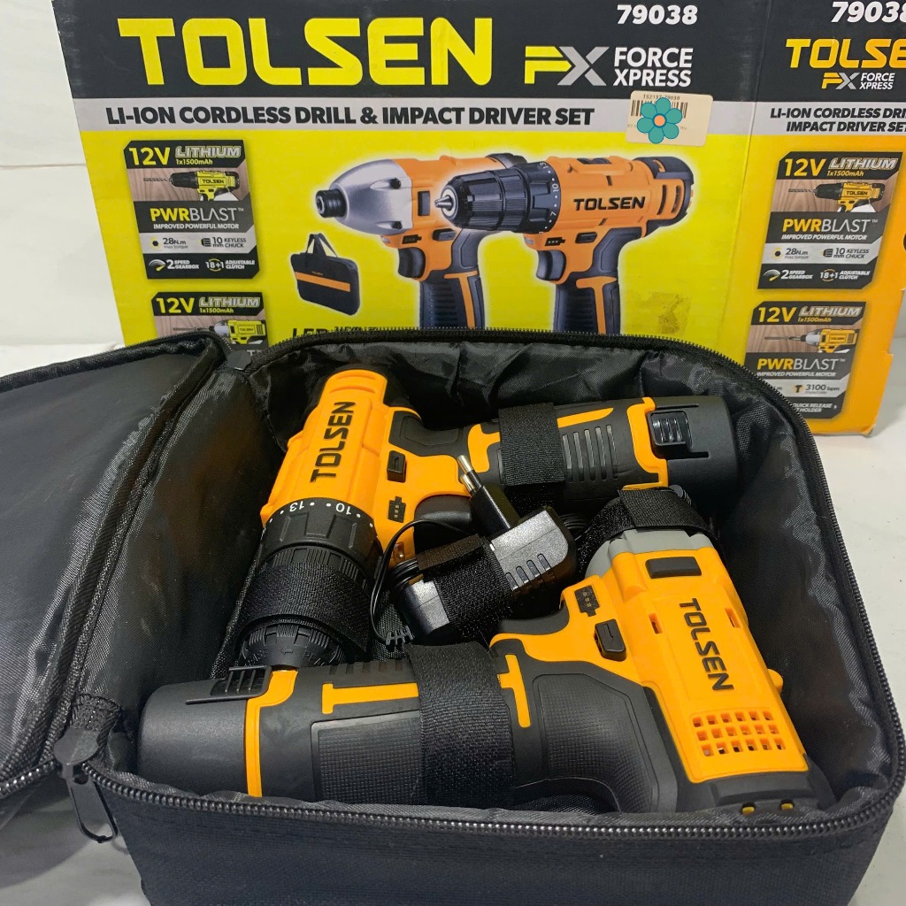 ชุดแบตเตอรี่ 12V 2 ชิ้น DRILL และ SCREWDRIVER POWER 28N.m-Tolsen 79038