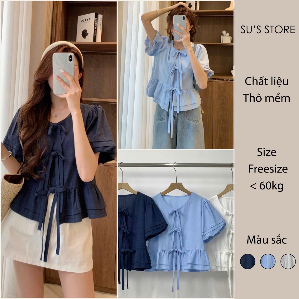 Susstore A3063 เสื้อเชิ้ตจับจีบแฟชั่นสตรี Babydoll Tie-Up