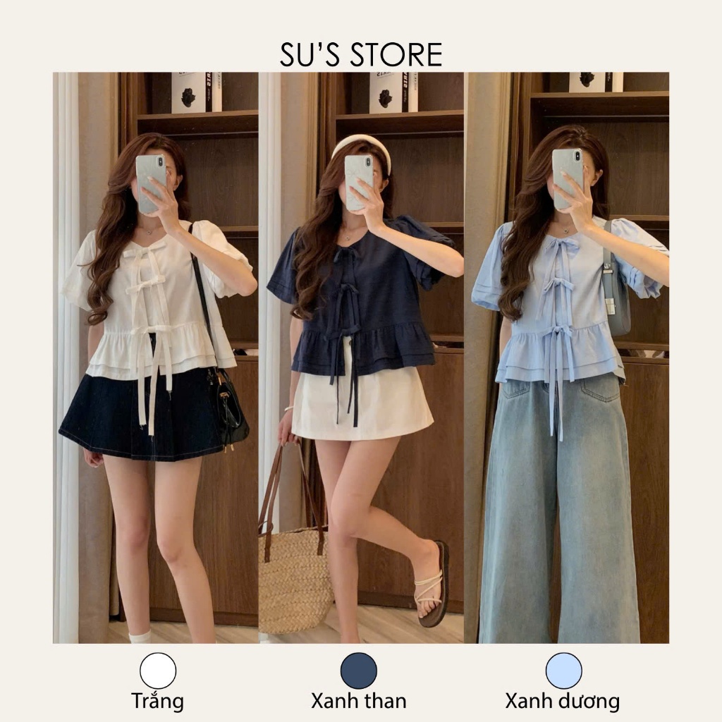 Susstore A3063 เสื้อเชิ้ตจับจีบแฟชั่นสตรี Babydoll Tie-Up - รูปที่ 3