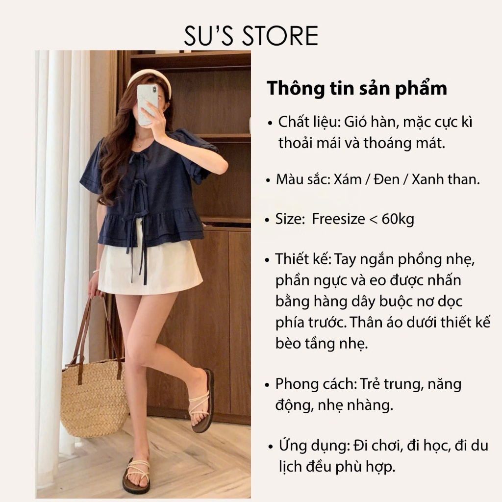Susstore A3063 เสื้อเชิ้ตจับจีบแฟชั่นสตรี Babydoll Tie-Up - รูปที่ 5