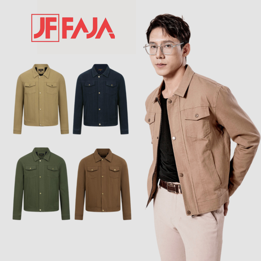 เสื้อแจ็คเก็ตสีกากีผู้ชายเรียบง่ายอ่อนเยาว์พร้อมคอปกเปิดและกระเป๋าแขนยาว Trucker Jacket Ftt Leather 