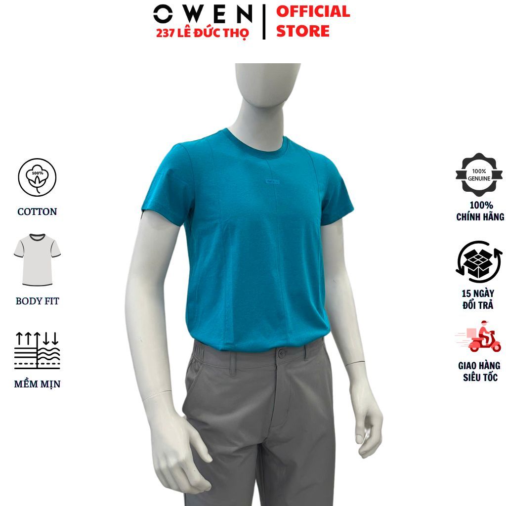 OWEN TSN เสื้อยืดคอกลมผู้ชาย231454 เสื้อยืด Body fit สีฟ้าคุณภาพสูง ผ้าคอตตอนเนื้อนุ่ม
