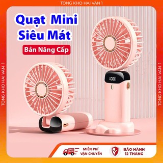 Quạt Cầm Tay  5 Cấp Độ Gió Tích Điện Dung Lượng Pin Khủng, màn hình Led Thông Minh Thiết Kế Đơn Giản Tiện Dụng