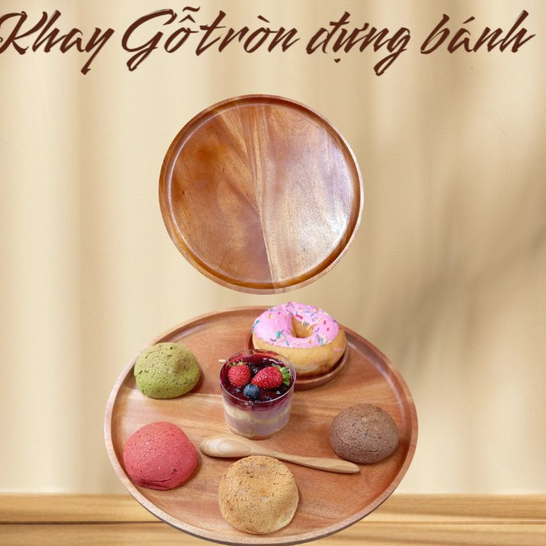 ขนาดใหญ่ DECOR WOODEN ROUND WOODEN TRAY 28 CM