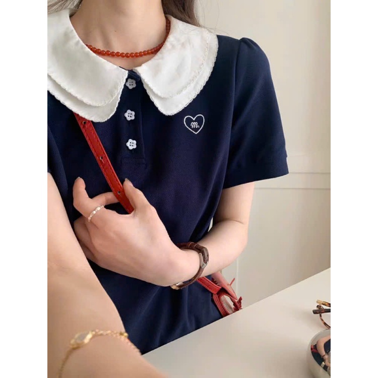 SEEU เสื้อโปโลคอปก 2 ชั้น และกระดุมดอกไม้ปักหัวใจ XONXEN SHOP รหัส 8170