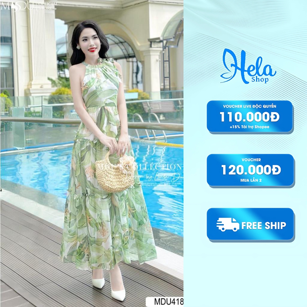 เดรสยาว K13-d1-3 ดีไซน์ปกสายเดี่ยว ผ้าไหมพรมเนื้อนุ่ม จาก Mdu MDU4186