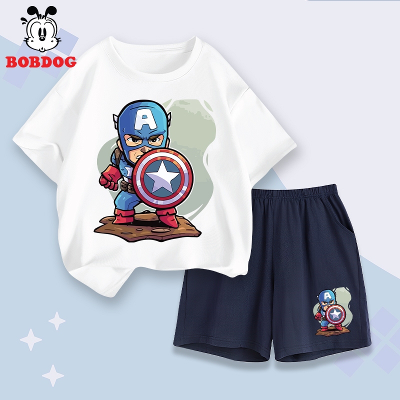 BOBDOG ชุดเด็กผู้ชายฤดูร้อนทําจากผ้าฝ้ายยืดพิมพ์ลาย SUPERMAN CD-BDO99