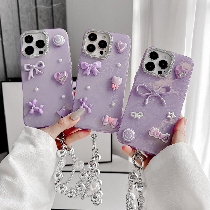 PURPLE STONE PATTERN IPHONE CASE WITH PURPLE CHARM