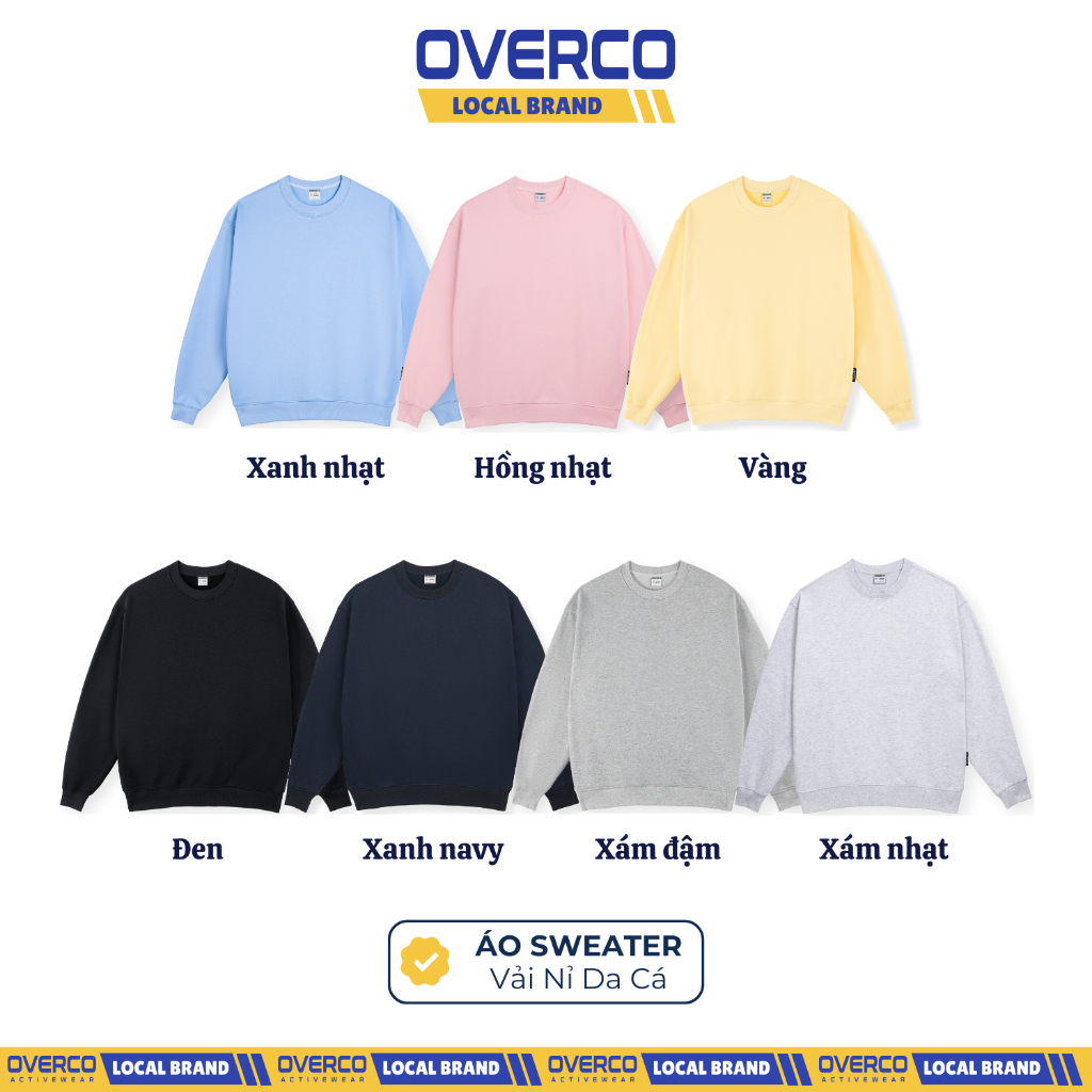 เสื้อสเวตเตอร์พื้นฐาน unisex 7 สีผ้าฝ้ายคุณภาพสูง Fishskin Felt Fabric Unisex Overco Local Brand - O