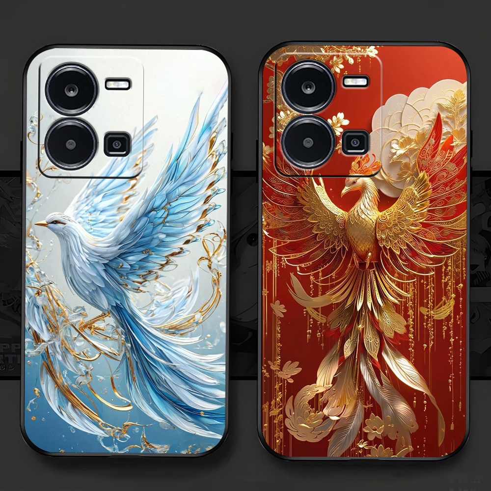 เคสสําหรับ vivo y35 4g / y55 2022 4g / y55 2022 5g พร้อมเคสผู้ชายพิมพ์ลายมังกรและนกฟีนิกซ์