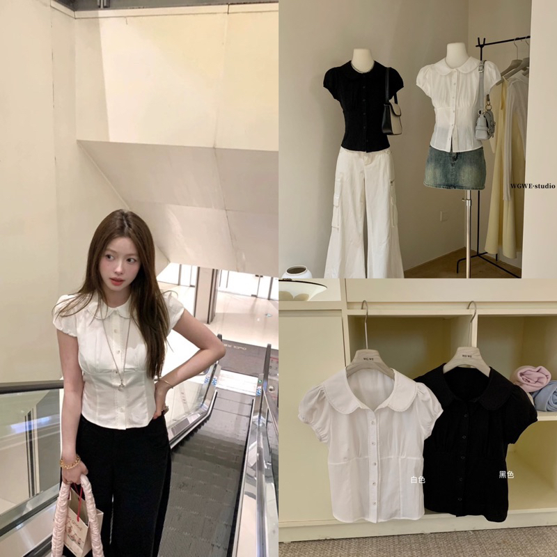 NHY.studio /WGWE/ เสื้อเชิ้ตคอปกบัวแขนพัฟอ่อน