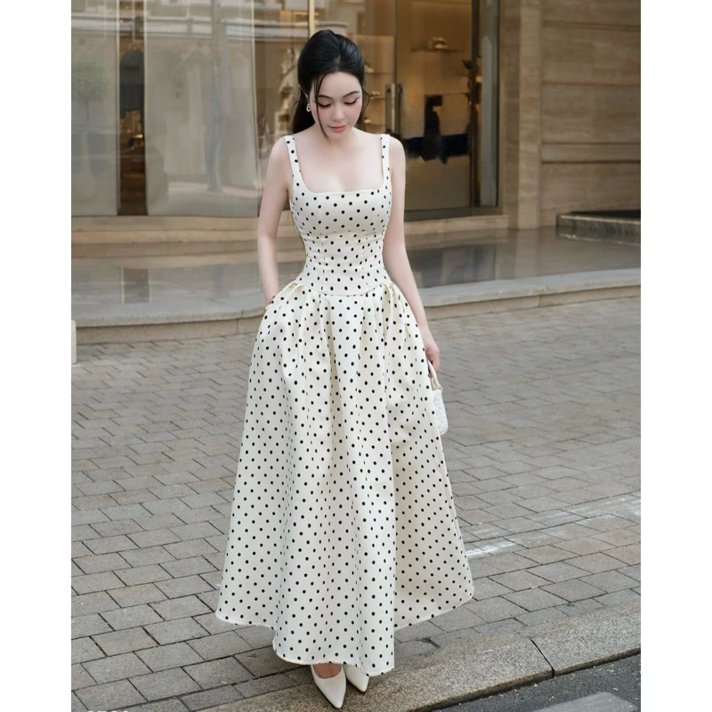 Hkt2t - store - แม็กซี่เดรสคอยูขาบานครีมสุดน่ารัก