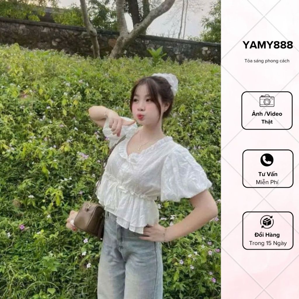 เสื้อเชิ้ต Babydoll คอวี Drawstring Babydoll สุดน่ารัก จากกว่างโจว M372 - Jimmy888