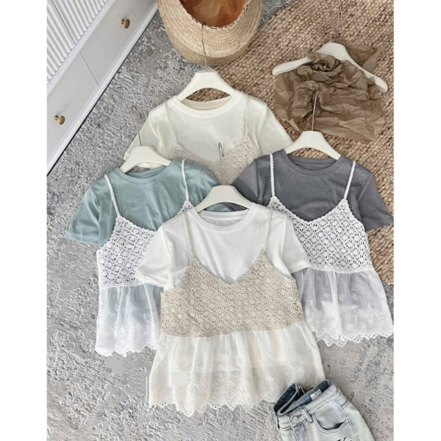 ชุดเสื้อยืดพร้อม 2 ชิ้น LACE VAGE SHIRT QC MS17166