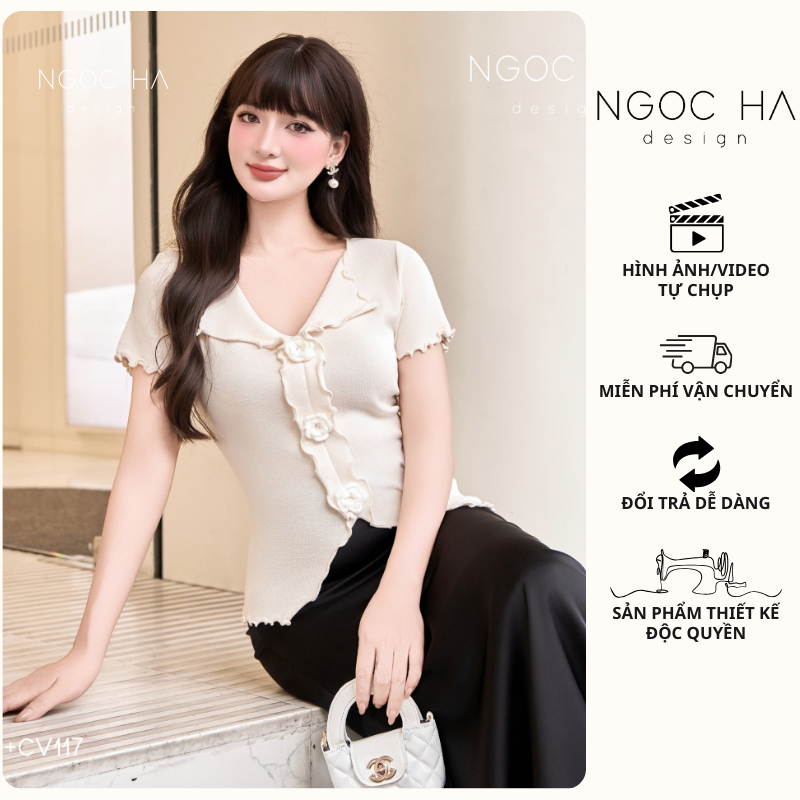 Camilla Top เสื้อถักแขนสั้น_ NGOC HA Design A1022 เสื้อถักลายดอกไม้เร้าใจ