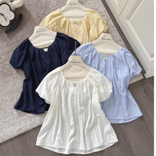 Áo babydoll cổ tròn tay bồng chất gió thô mềm mát B5 Qc