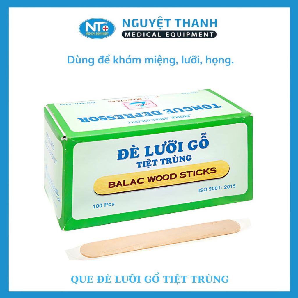 Que đè lưỡi bằng gỗ tiệt trùng, 100% gỗ tự nhiên, hộp 100 que