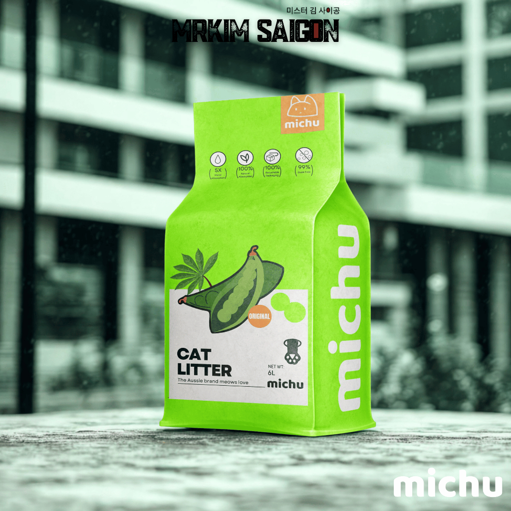 Michu Soy Cat, Cat Litter - กลิ่นหอมอ่อน, ไร้ฝุ่น, ฟลัชสะดวก, ถุง 6L - 2Kg
