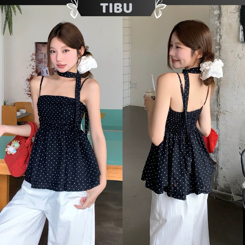 TIBU เสื้อเชิ้ตสองชิ้นที่ไม่มีสายหนัง Babydoll เสื้อผู้หญิงที่เรียบง่ายและน่ารักชายหาดฤดูร้อน Outing A466