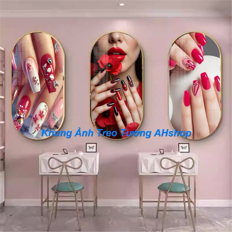 ️ ️ ️ ️SET 3 ชิ้น BEAUTIFUL WALL MIRROR NAIL PAINTINGS FOR SALON NAIL