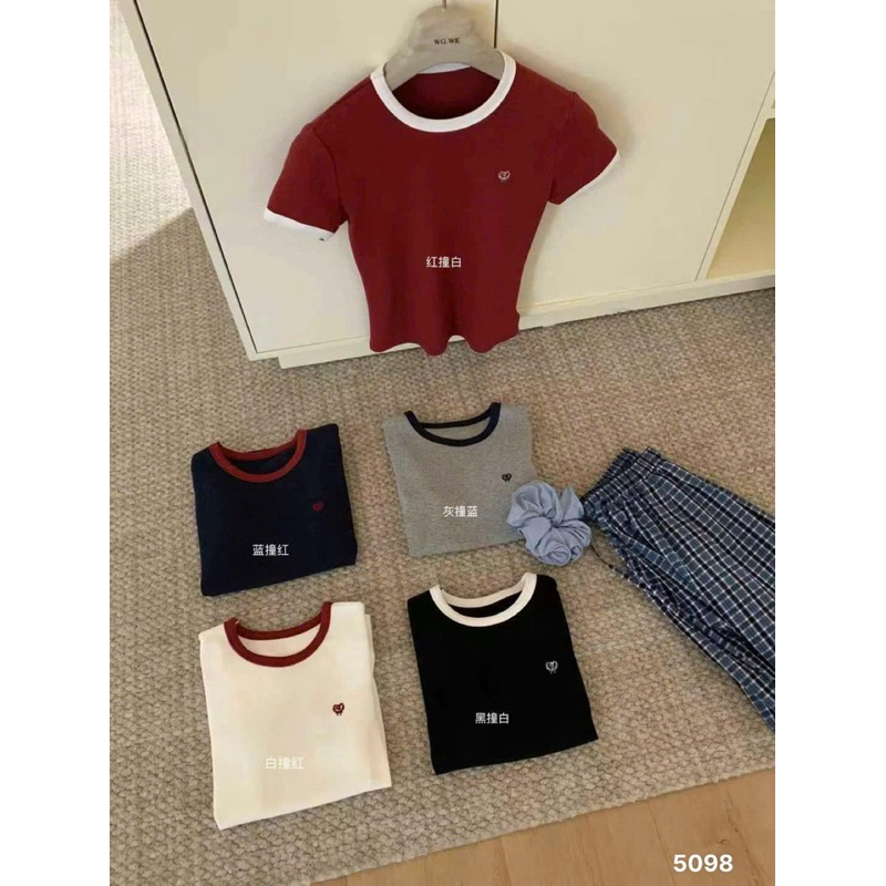 Wgwe• เสื้อยืดคอและโลโก้ที่หน้าอก 5098 wgwe สินค้า QC