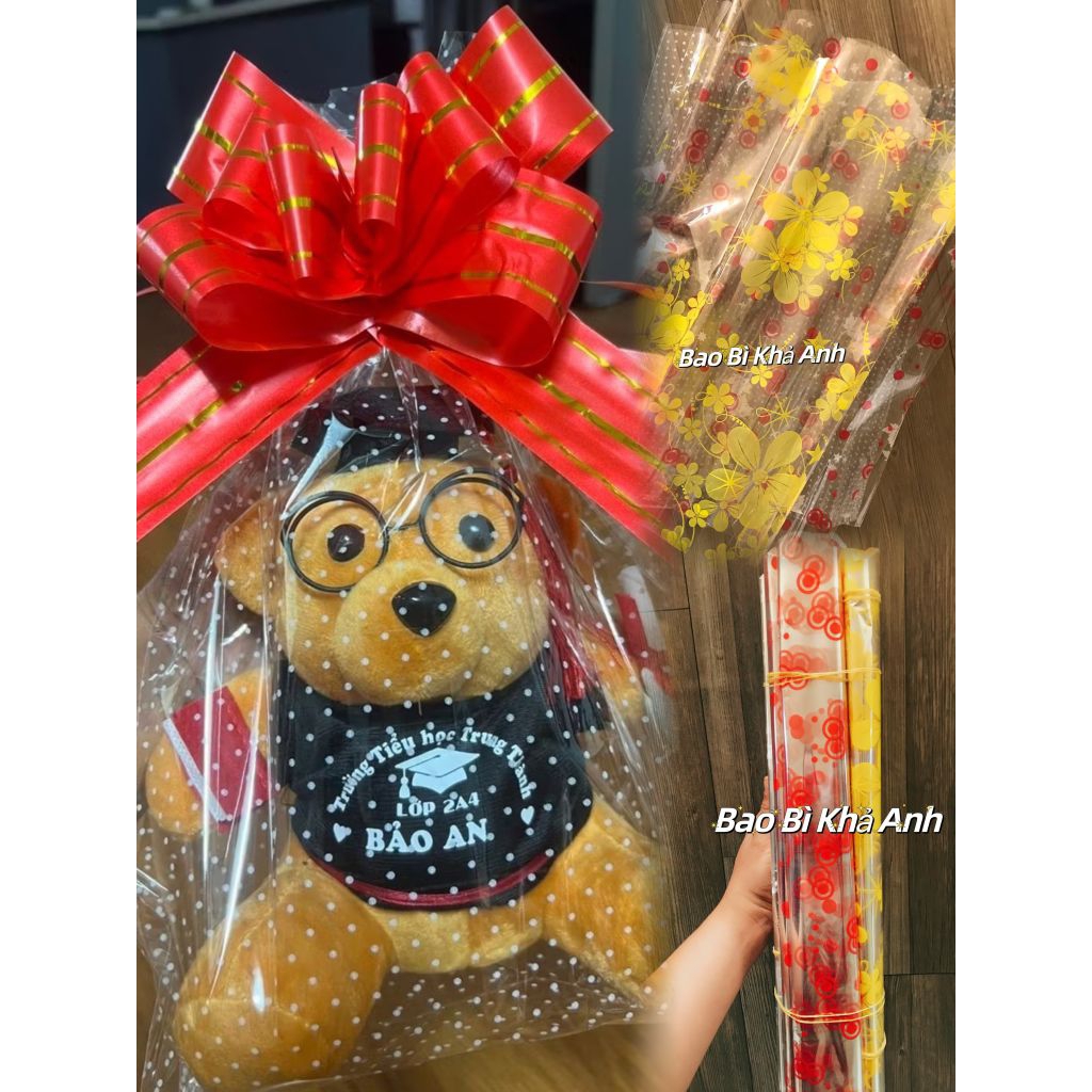 TET ถุงแก้วห่อของขวัญ - ถุงห่อของขวัญพิมพ์ลายจุดโปร่งใส - ทุกขนาด 40x60cm 50x70cm 60x80cm 70x100cm