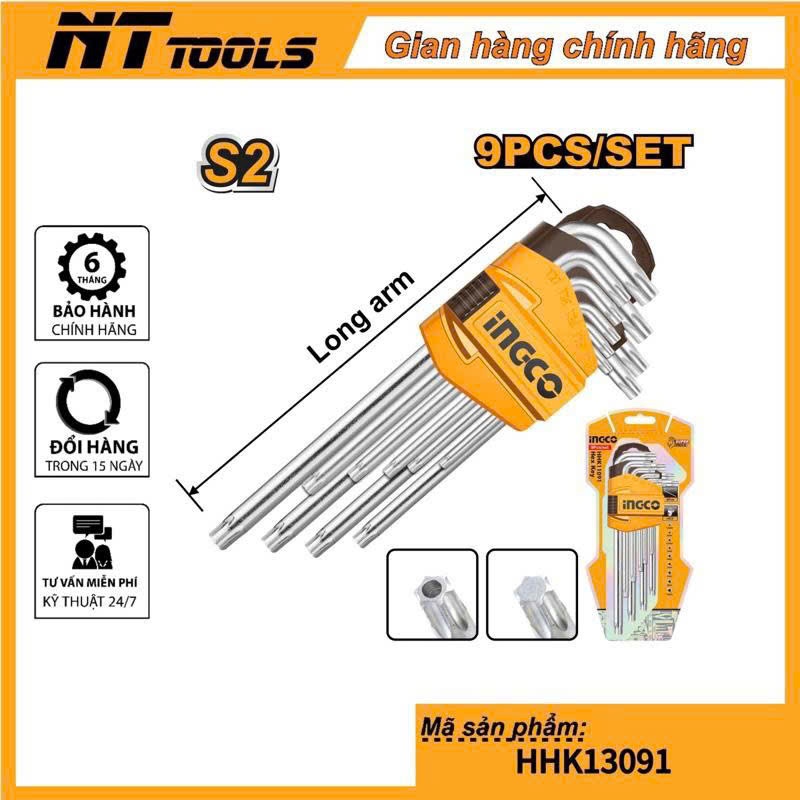 ชุดหกเหลี่ยม 9 ชิ้นพร้อมหัวแบน หัวบอล หกเหลี่ยมผ้าฝ้าย INGCO HHK11091, HHK13091,HHK12091 เหล็ก crv