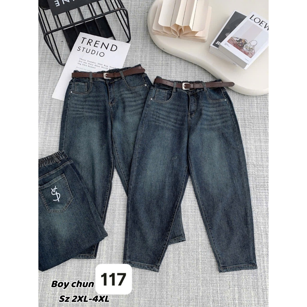 WOMEN THAO MINHON กางเกงยีนส์ขาบานไซส์ใหญ่ กางเกงยีนส์ทรงกางเกงผ้ายืด 4 ทิศทาง 9 ชิ้น (M117) 60-100k