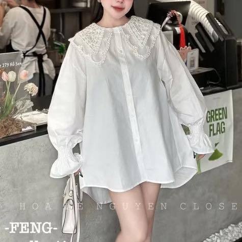 LACE COLLAR SHIRT WITH BELLY SLEEVES -a2655.