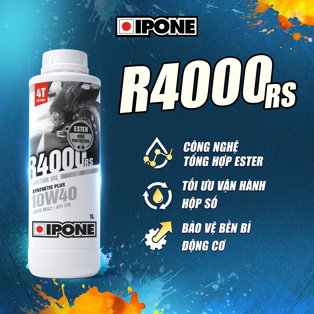 IPONE R4000 RS 10W40 น้ํามันหล่อลื่นเกียร์ธรรมดาระดับพรีเมียม - เทคโนโลยีสังเคราะห์ Ester - 1L