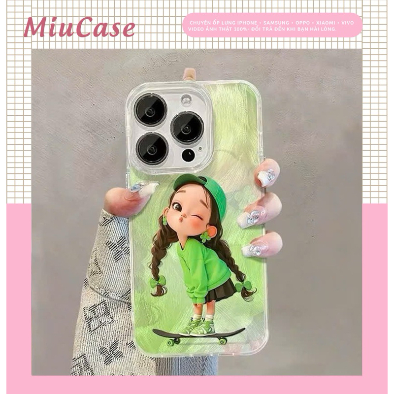 LV049 Silver iPhone Case Girls Blue Shirt กันกระแทก, Camera Protection-iP 6/6s/7/8/Plus/X/XS/XR/11/1