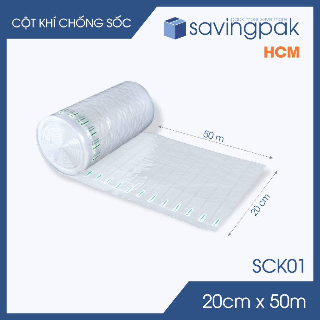 SCK01 - 20cm x 50m - ม้วนคอลัมน์อากาศป้องกันการกระแทก, ฟองอากาศ, ที่นอนลมสําหรับบรรจุสินค้าเปราะบาง 