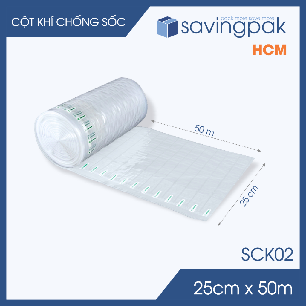 SCK02 - 25cm x 50m - ม้วนคอลัมน์อากาศป้องกันการกระแทก, ฟองอากาศ, ที่นอนลมสําหรับบรรจุสินค้าเปราะบาง 