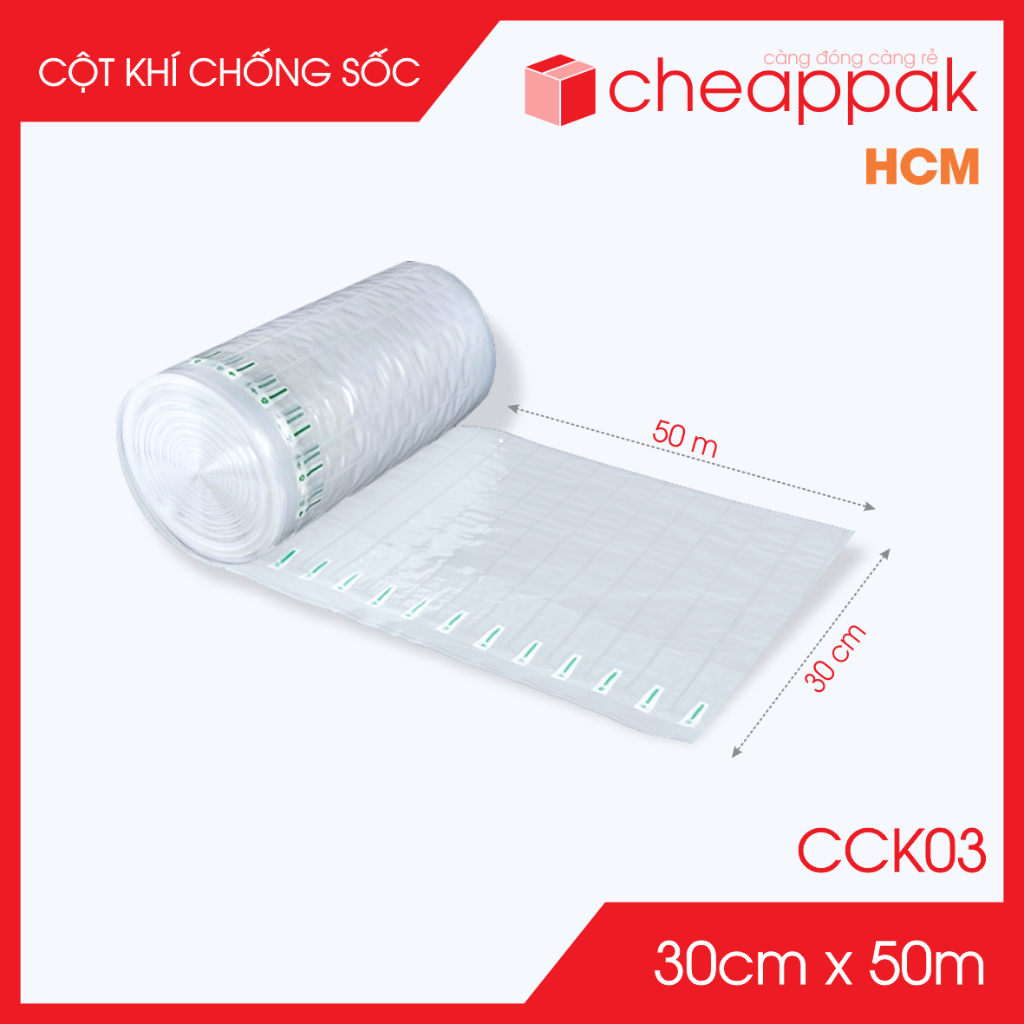 CCK03 - 30 ซม. x 50 ม. - ม้วนคอลัมน์อากาศป้องกันการกระแทก, ฟองอากาศ, ที่นอนลมสําหรับบรรจุสินค้าเปราะ