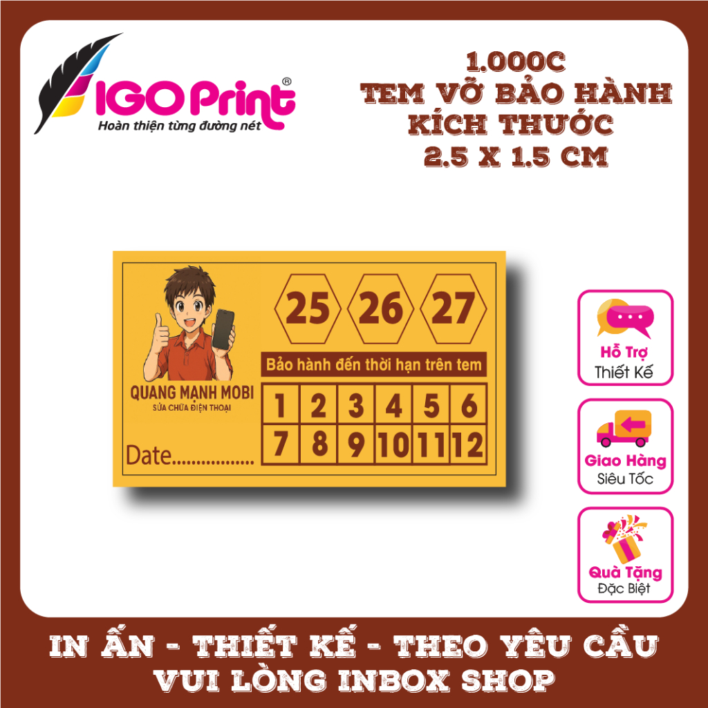 Combo 1.000c Igo พิมพ์ Anti-coounterfeit Decal สติกเกอร์หักคุณภาพสูงออกแบบที่กําหนดเองขนาด 2.5 x 1.5