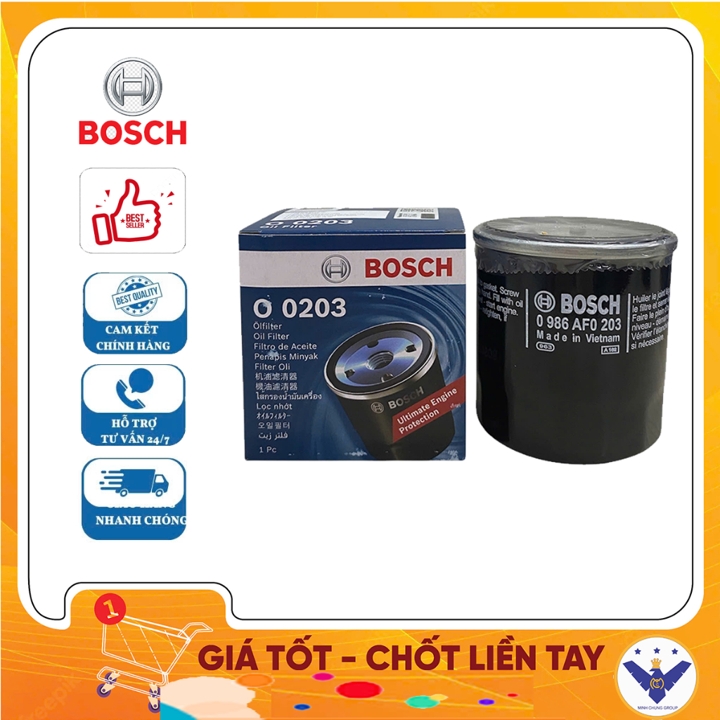 BOSCH O0203 กรองน้ํามันเครื่อง สําหรับ Hyundai i10, Kia Morning, Mazda 2, 3, 6, Cx5