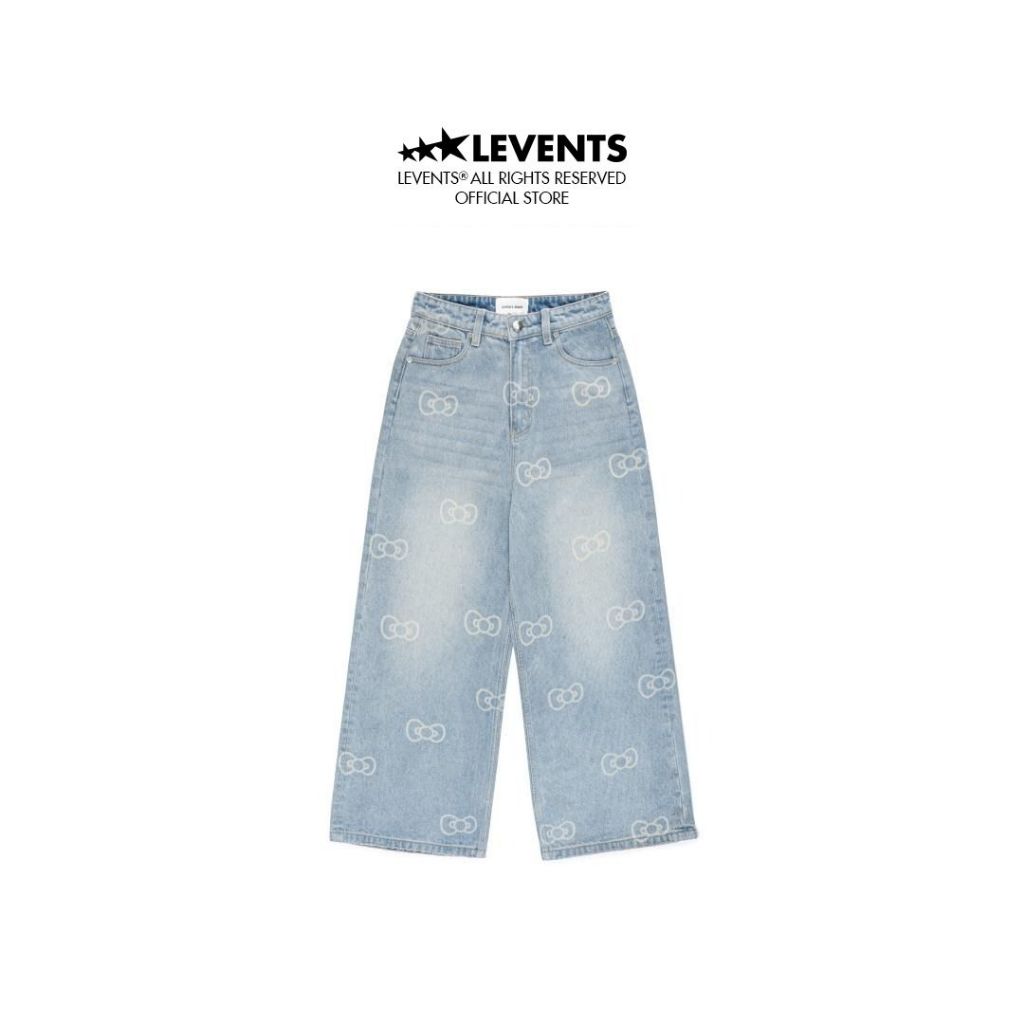 Levents x Hello Kitty | Monogram Laser Baggy Jeans/ Blue Pants Denim Unisex Straight Fit