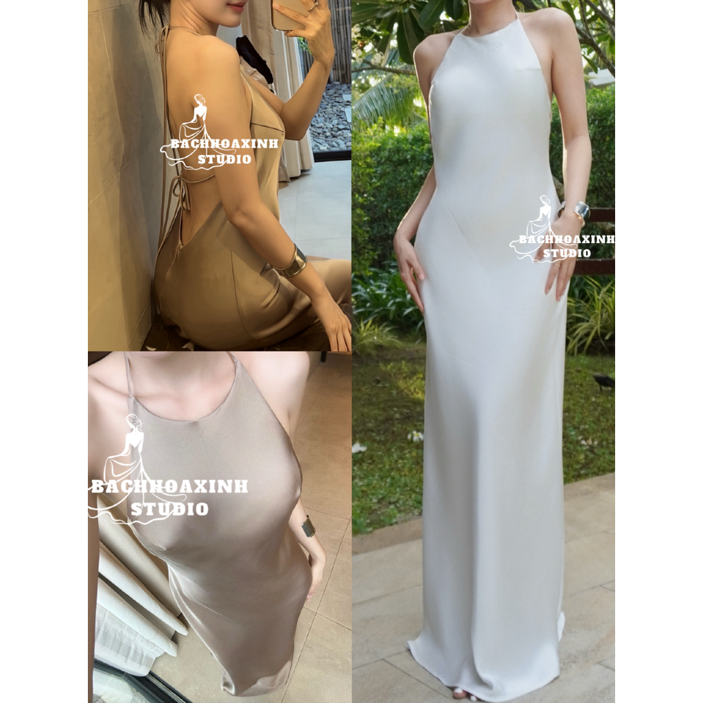 พร้อมควัน || ชุดเดรสผ้าไหมสายเดี่ยวยาว 4 สายเว้าหลังสุดหรู-เดรสแม็กซี่ปาร์ตี้ขั้นพื้นฐานที่ออกแบบมาเพื่อทําให้หุ่น - บัคโฮอาซิน