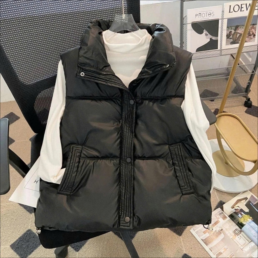 ผู้หญิงสั้นหนัง Gile เสื้อชูชีพ 2 กระเป๋าด้านข้างผู้หญิง Gile เสื้อชูชีพคอปกสูง Smooth Life Jacket