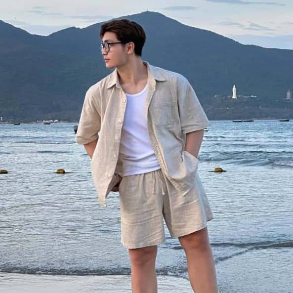 ฮ่าๆ ชุดชุดชั้นในชาย (เสื้อ + กางเกง) เสื้อแขนสั้นชายหาดฤดูร้อนคุณภาพสูง J45