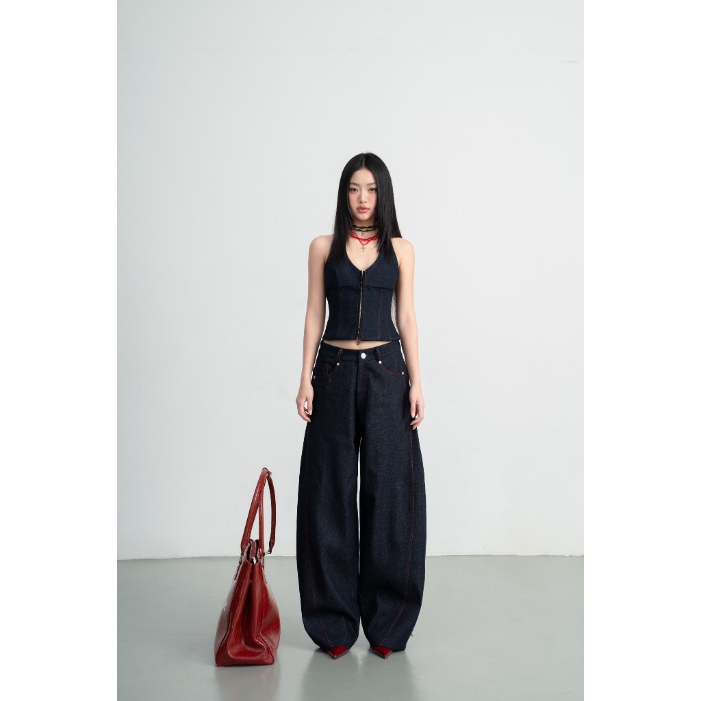 Regina Set Corset Gile Jeans with Camisole Collar and Wide Leg Jeans Set [AVAILABLE IN COLOR] – HOO DESIGN