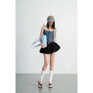 เสื้อซิปหน้าผ้ายีนส์ฟอกสีน้ําเงิน 2-Strap - HOO DESIGN