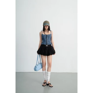 เสื้อซิปหน้าผ้ายีนส์ฟอกสีน้ําเงิน 2-Strap - HOO DESIGN