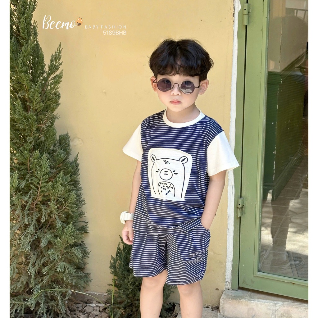 Beemo sleeveless Set แถบแนวนอนปักอูฐ ผ้าคอตตอนเท่ๆ สําหรับเด็กผู้ชาย ตั้งแต่ 9-24kg 5189BHB