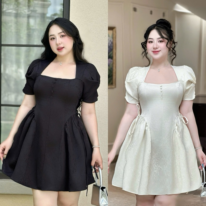 ชุดเดรสผู้หญิงไซส์ใหญ่ 50-90KG น่ารัก ทรงเข้ารูป ทรงแฮ็ก คอนซีลเลอร์ -D201- U Xinh Store (แขนบิดดอกไ