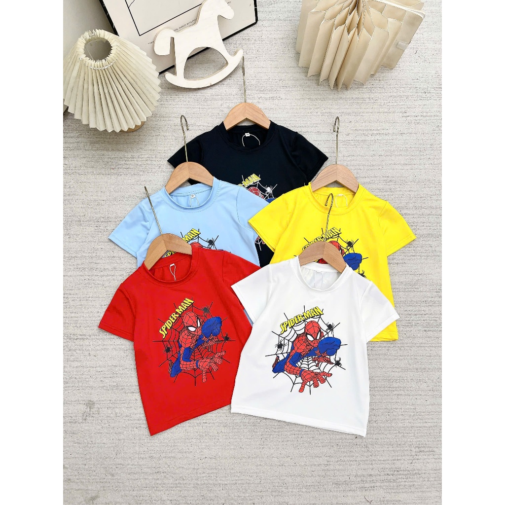 Combo of 3 Spiderman ซูเปอร์ฮีโร่เสื้อยืดสําหรับเด็กทําจากผ้าฝ้ายสุดเท่ - ขนาด 7-25kg